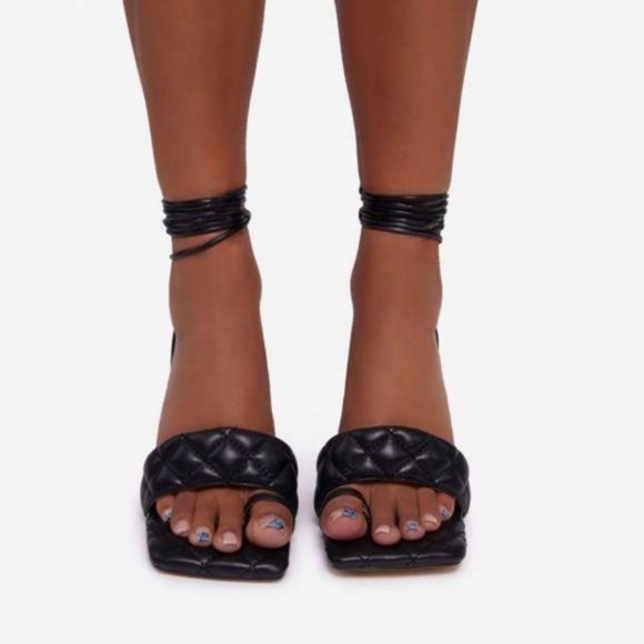 Lace Up Quilted Square Toe Heels in Black - Picture 11 of 13